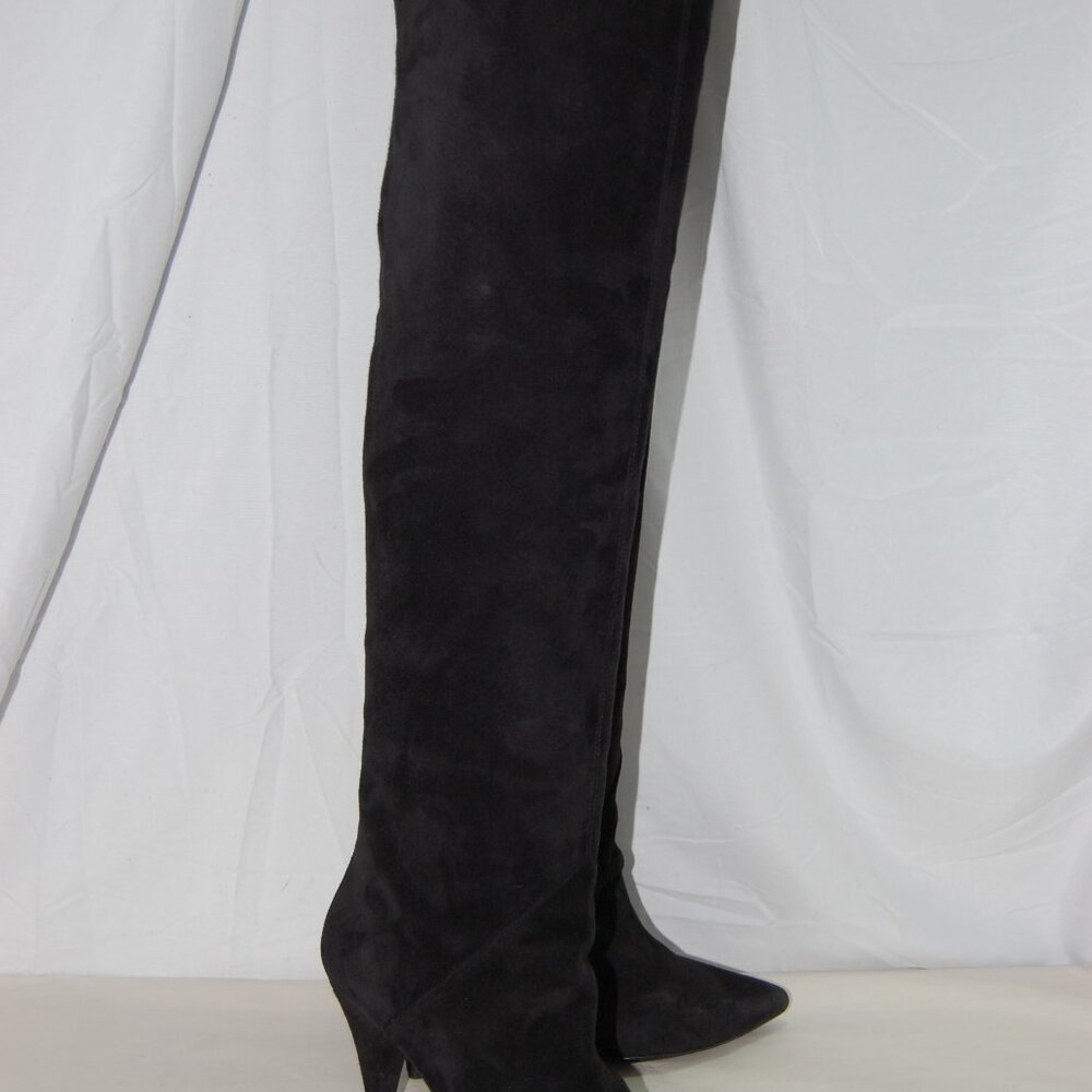 39/8.5❤️SAINT LAURENT NIKI Black Leather Over Knee Thigh HIGH Heels BOOTS ITALY - Picture 8 of 16